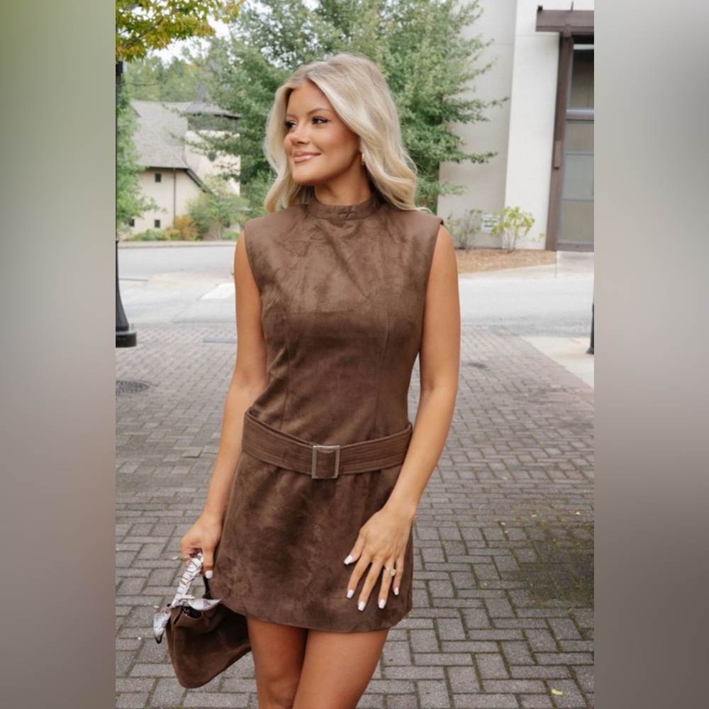 Chic Brown Belted Midi Dress